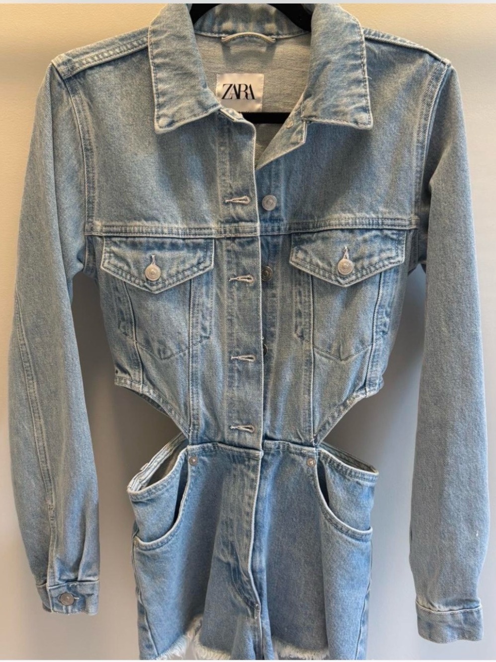 Zara Light Blue Denim Cutout Waist Jacket